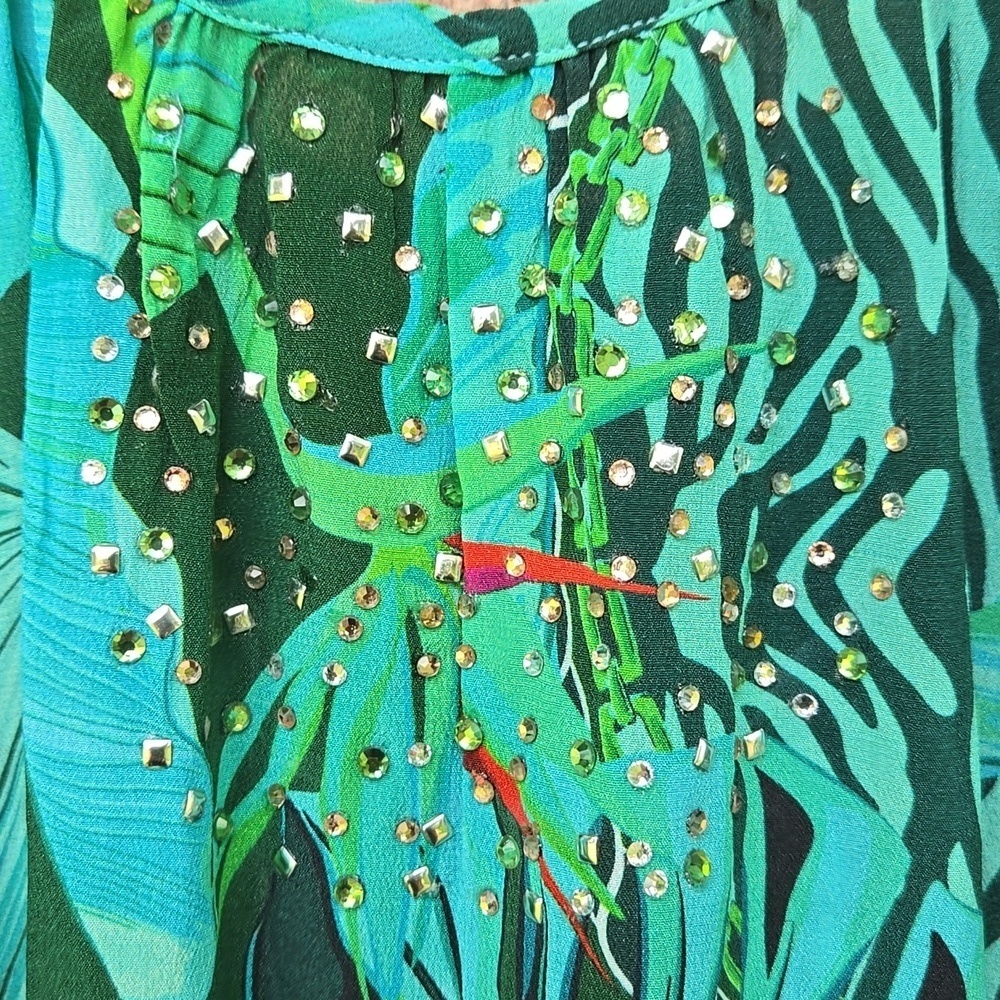 Inoa Flowing Maxi Dress With Crystals On Neck 100% Silk Size 1 - Picture 5 of 7